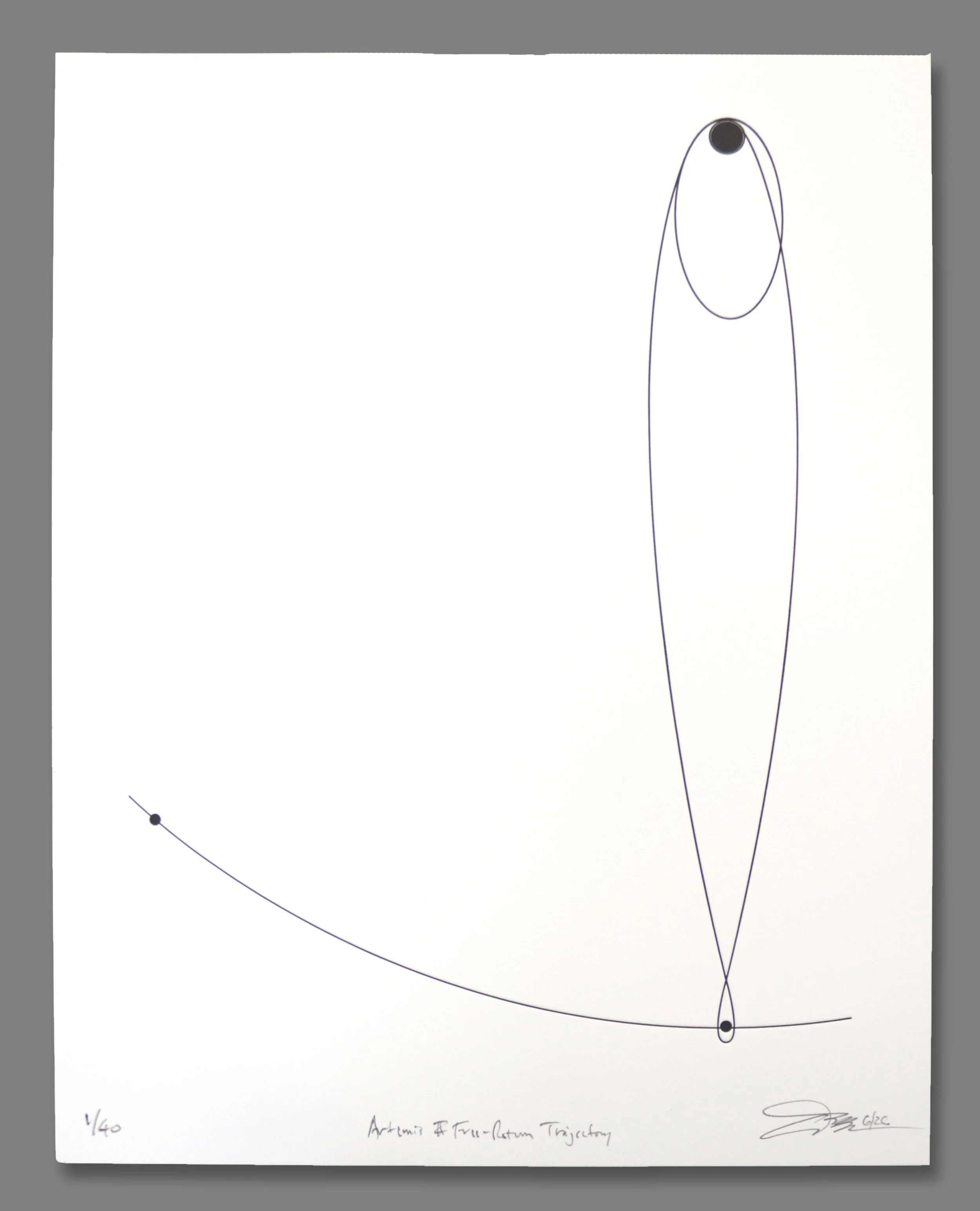   Artemis II Free-Return Trajectory , letterpress, 16 1/2" x 13 1/2" framed, $350, available unframed, $250 