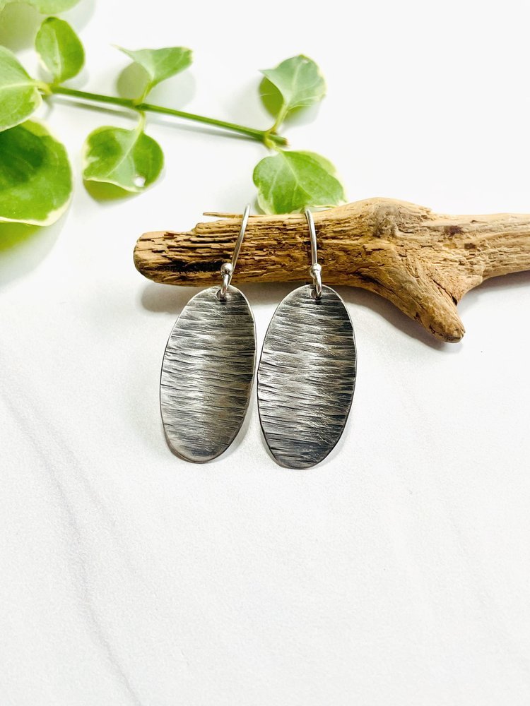 Lisa Gent - Textured Birch Fine Silver Oval Earrings