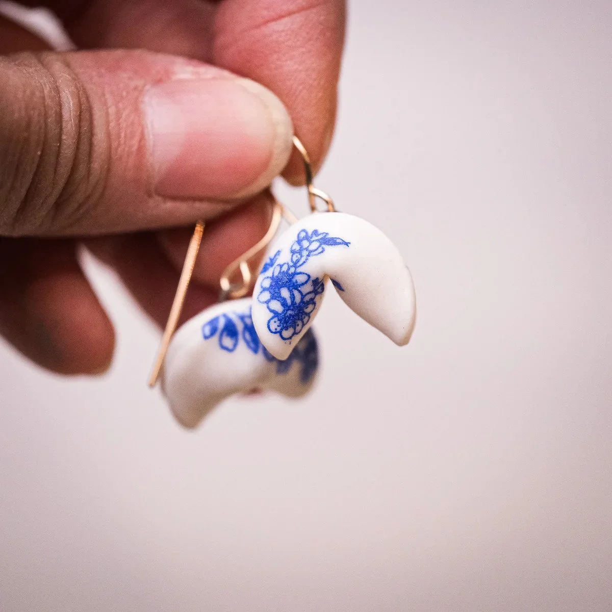 Porcelain and Stone - Blue and White Fortune Cookie Earrings
