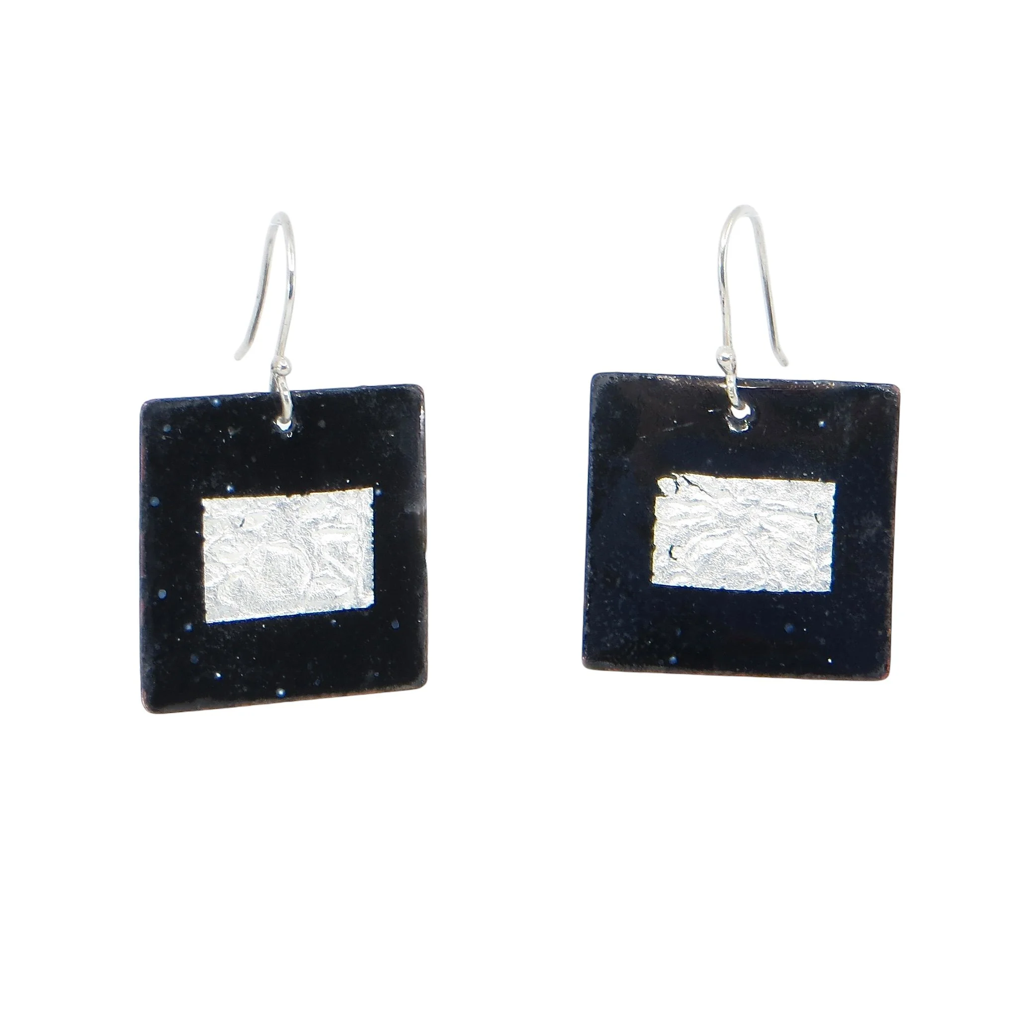 Wendy Jo New - Black Square Enamel and Fine Silver Earrings