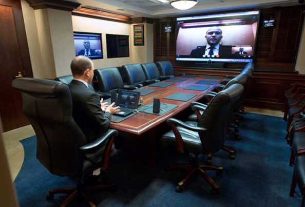 Ben Rhodes during a video conference in the White House Situation Room (Mills, 2016)