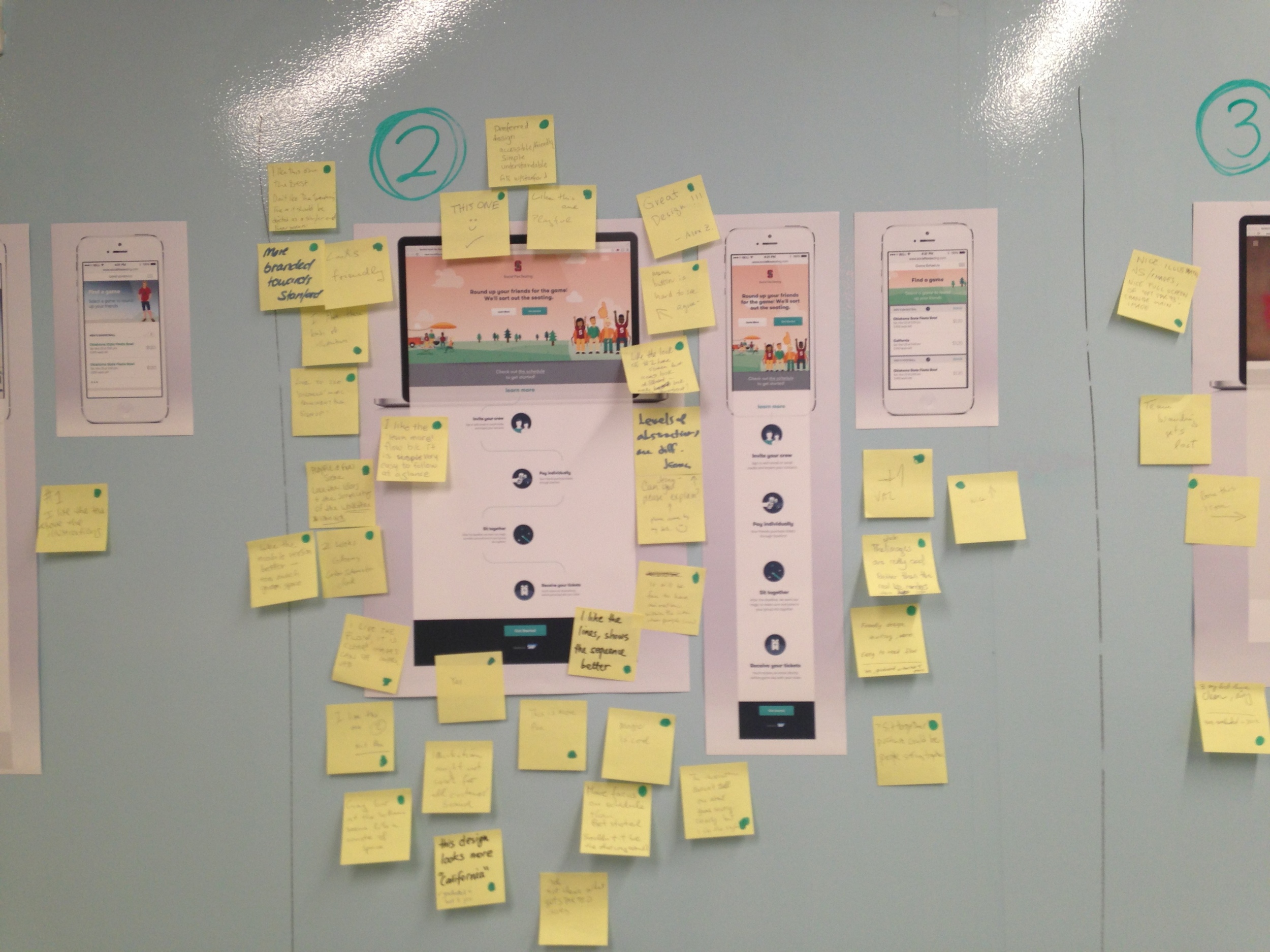 Our feedback wall: gathering input on different visual design concepts