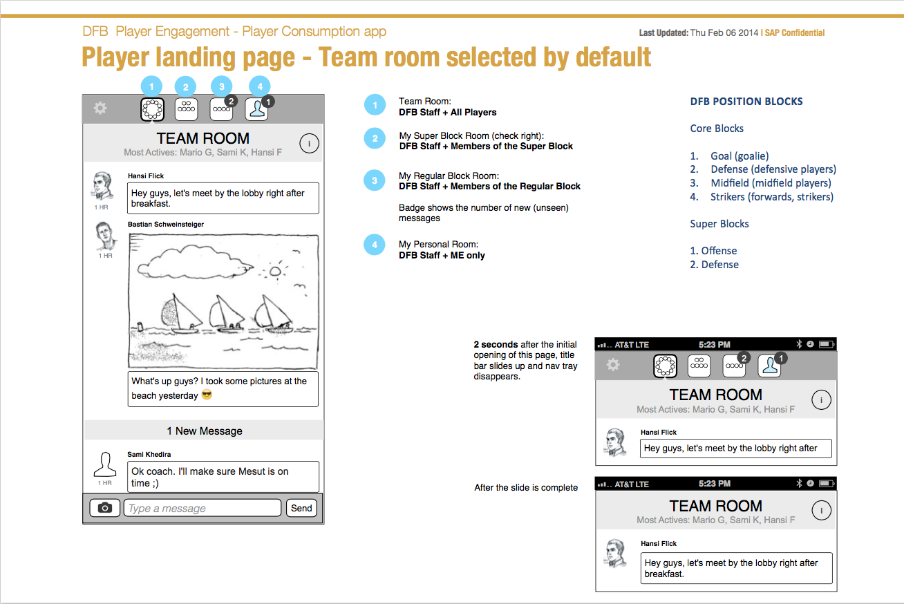 Snippet of the SAP Player Engagment IxD document
