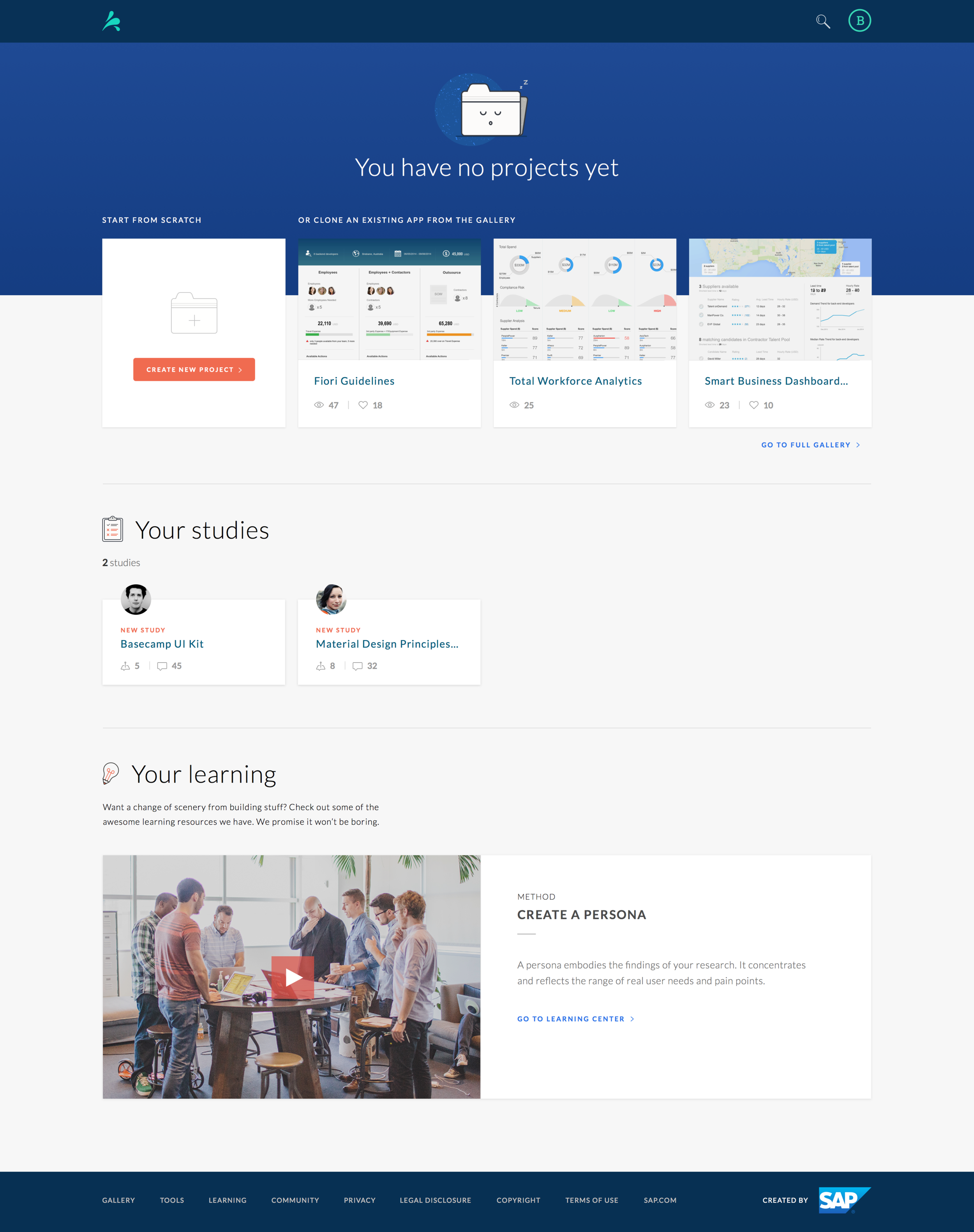 Personal workspace - users can create and clone projects