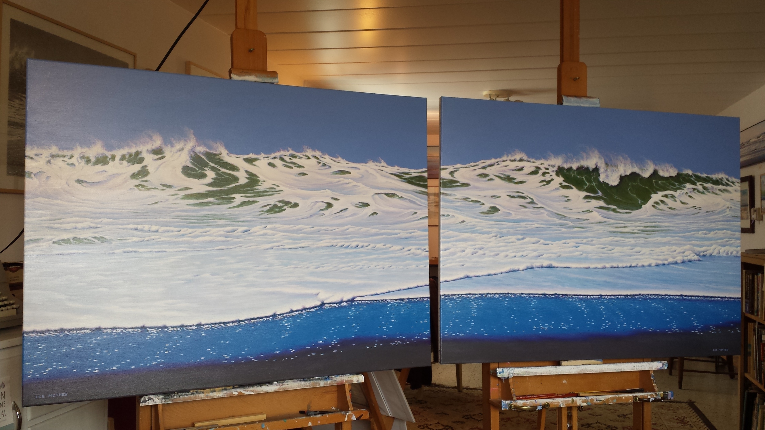 This 30" high by 80" long double acrylic-on-canvas is finished, and is on display in my studio in Kaukauna, Wisconsin. 