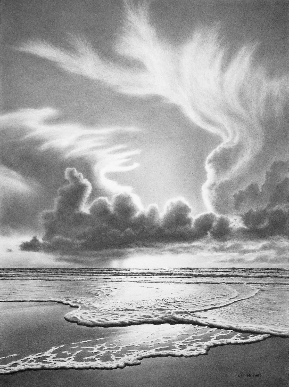"Sky and Surf", 30" by 22" graphite on rag paper - currently at Mud & Print Gallery
