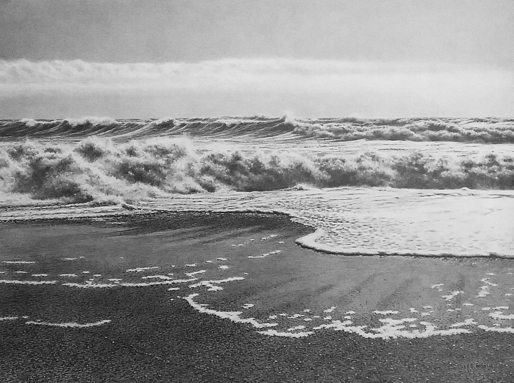 "Retreat" , 22" by 30" pencil on rag paper (from Mad River Beach, Humboldt County) 