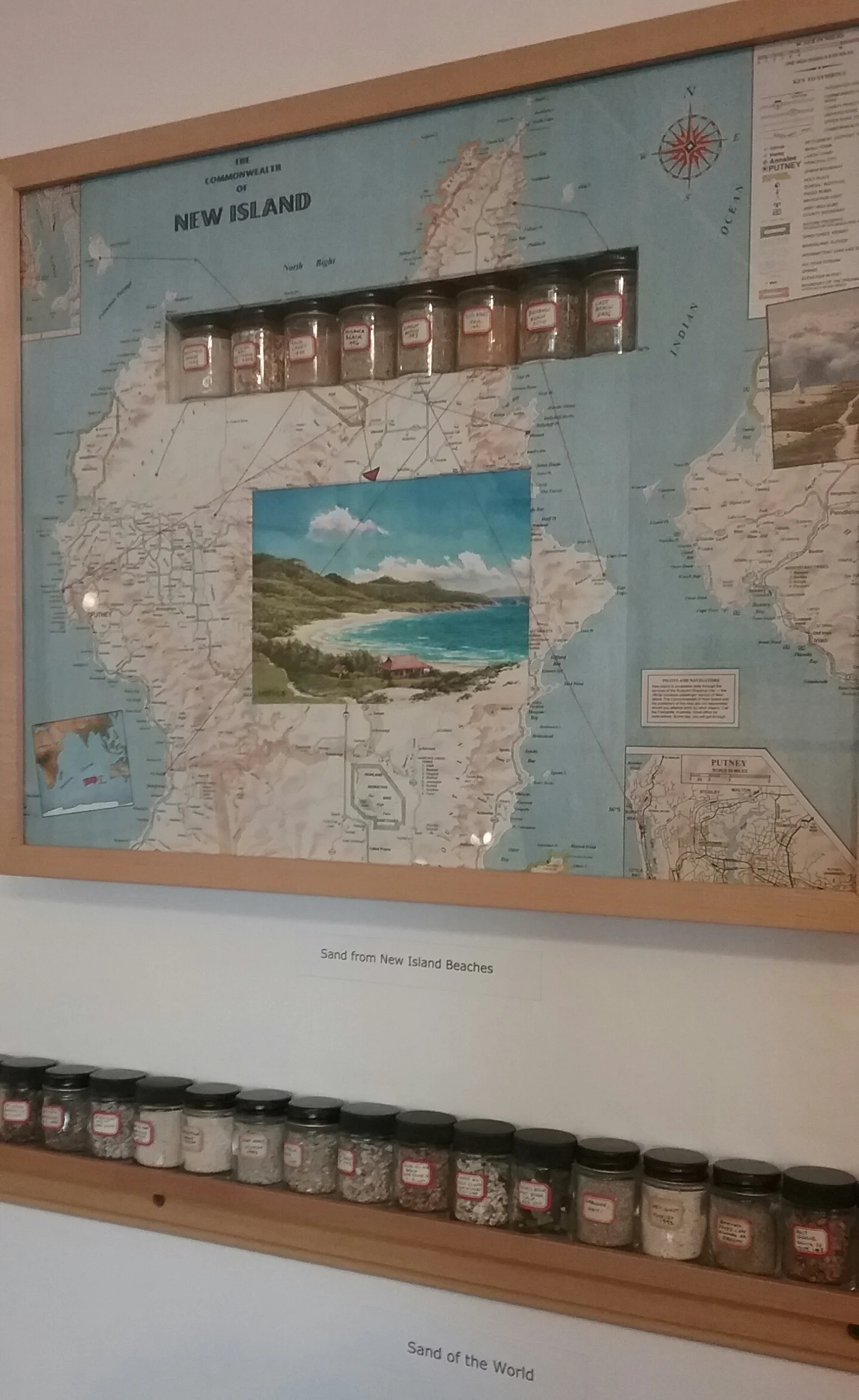 Actual jars of sand from New Island beaches, and from the real world.