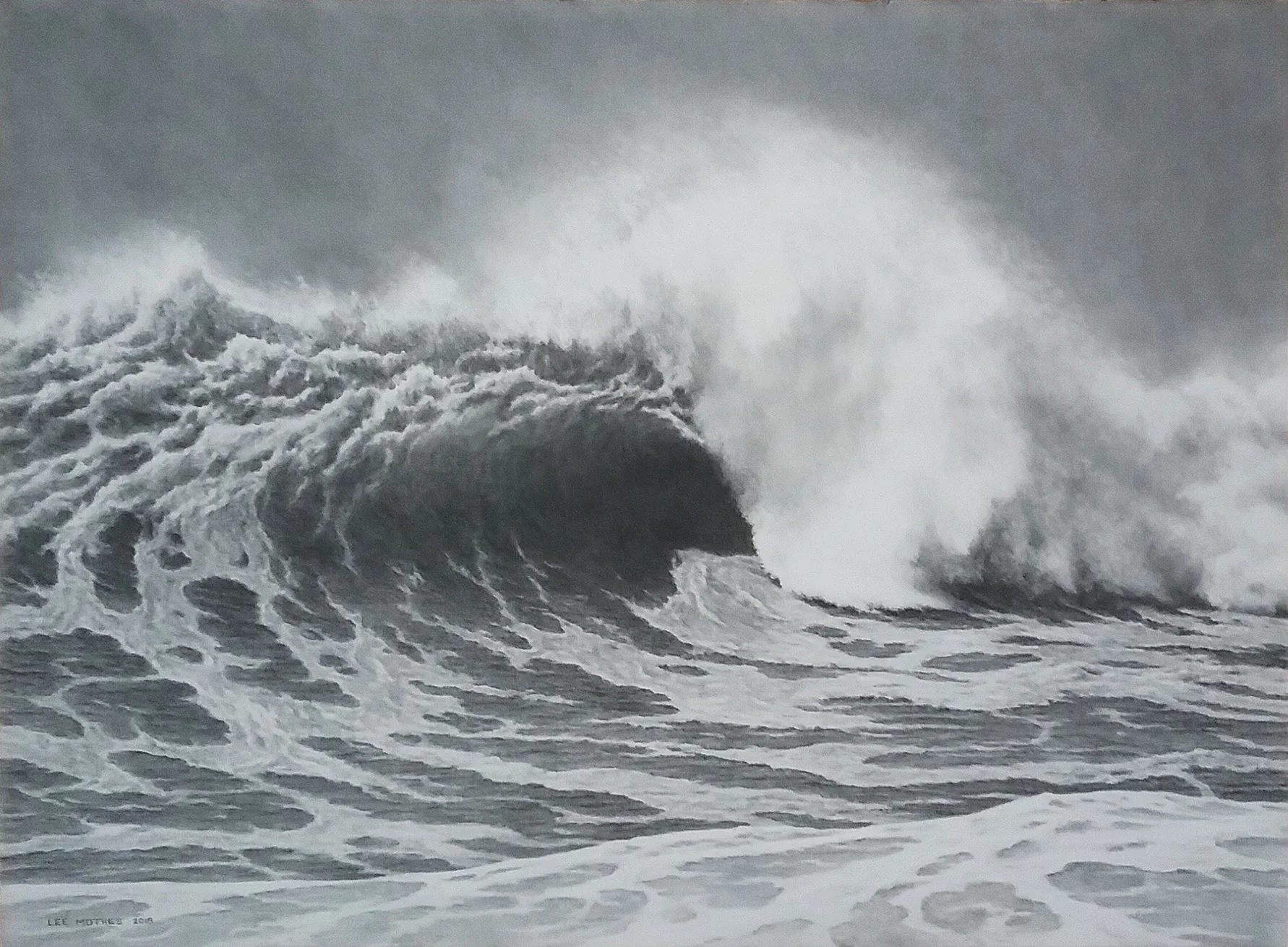 "Winter Heavy" 22" by 30" graphite on rag paper, 2018 From photos taken at Cape Kiwanda on the Oregon Coast in 2012.