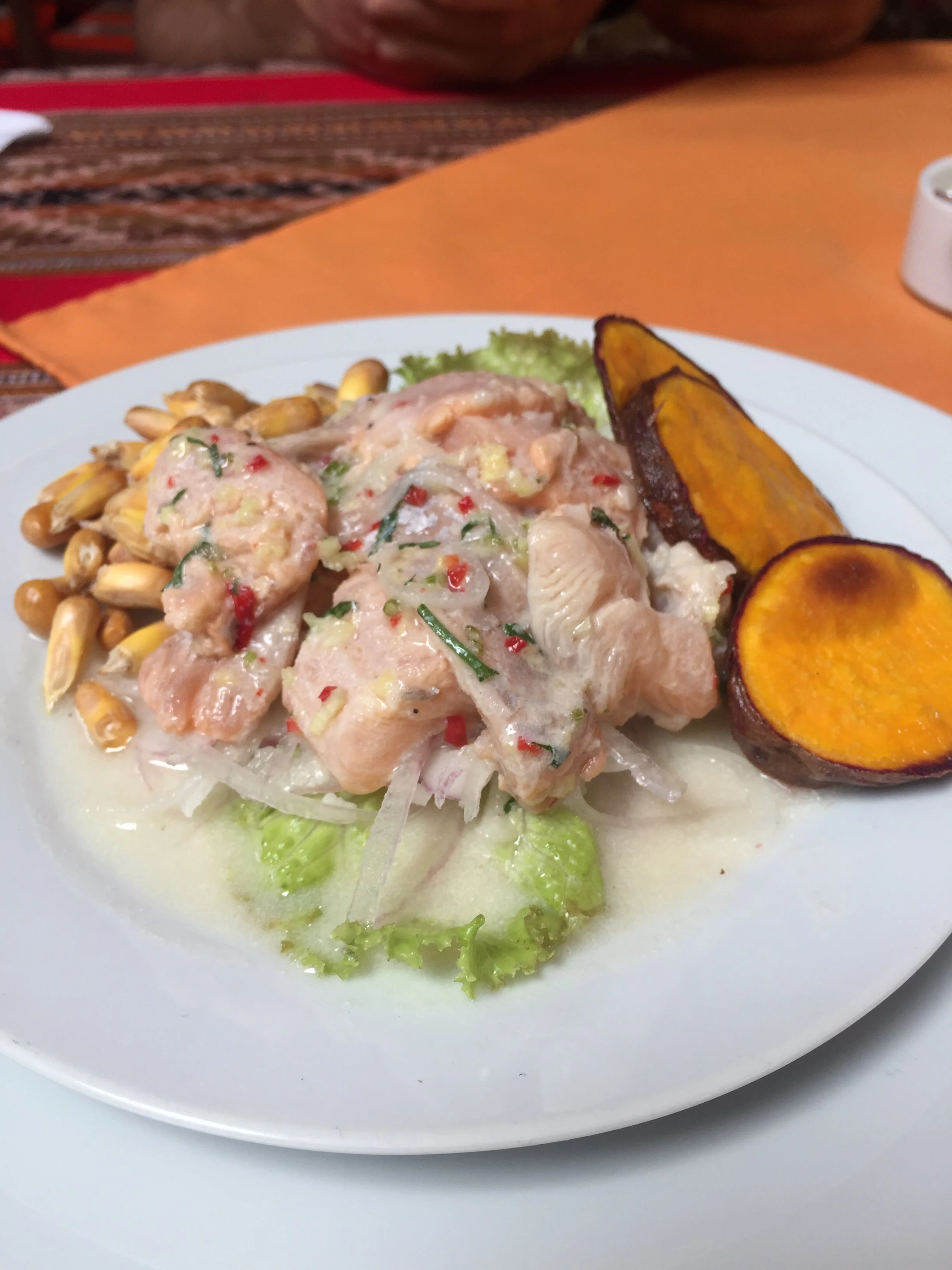 Good old ceviche with canchita. You can never go wrong with this.