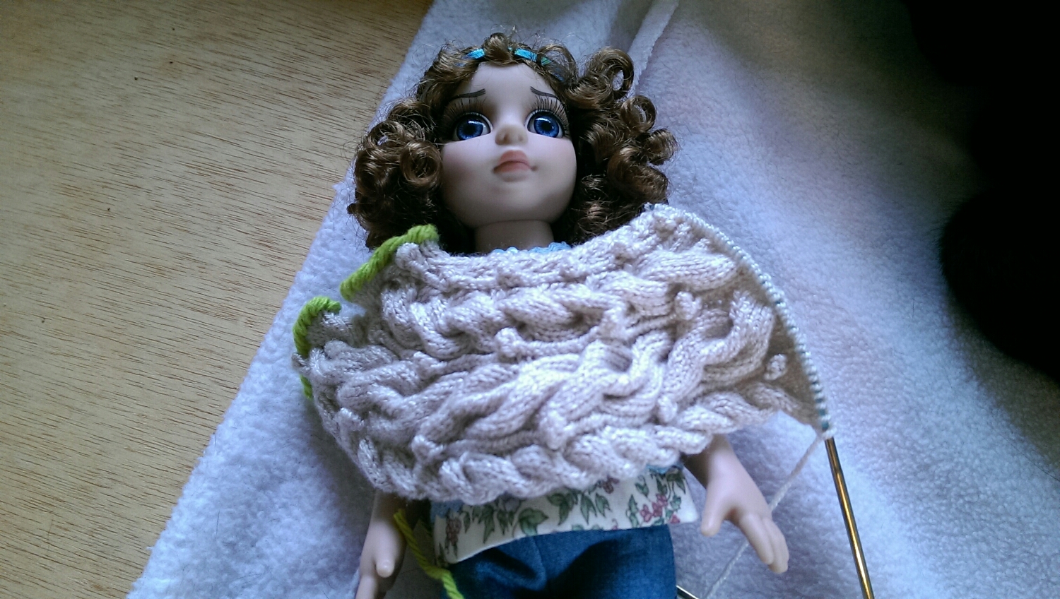 Here is the front section sized up against my 10" Tonner Patsy. It looks like it will be a good fit on her so far.
