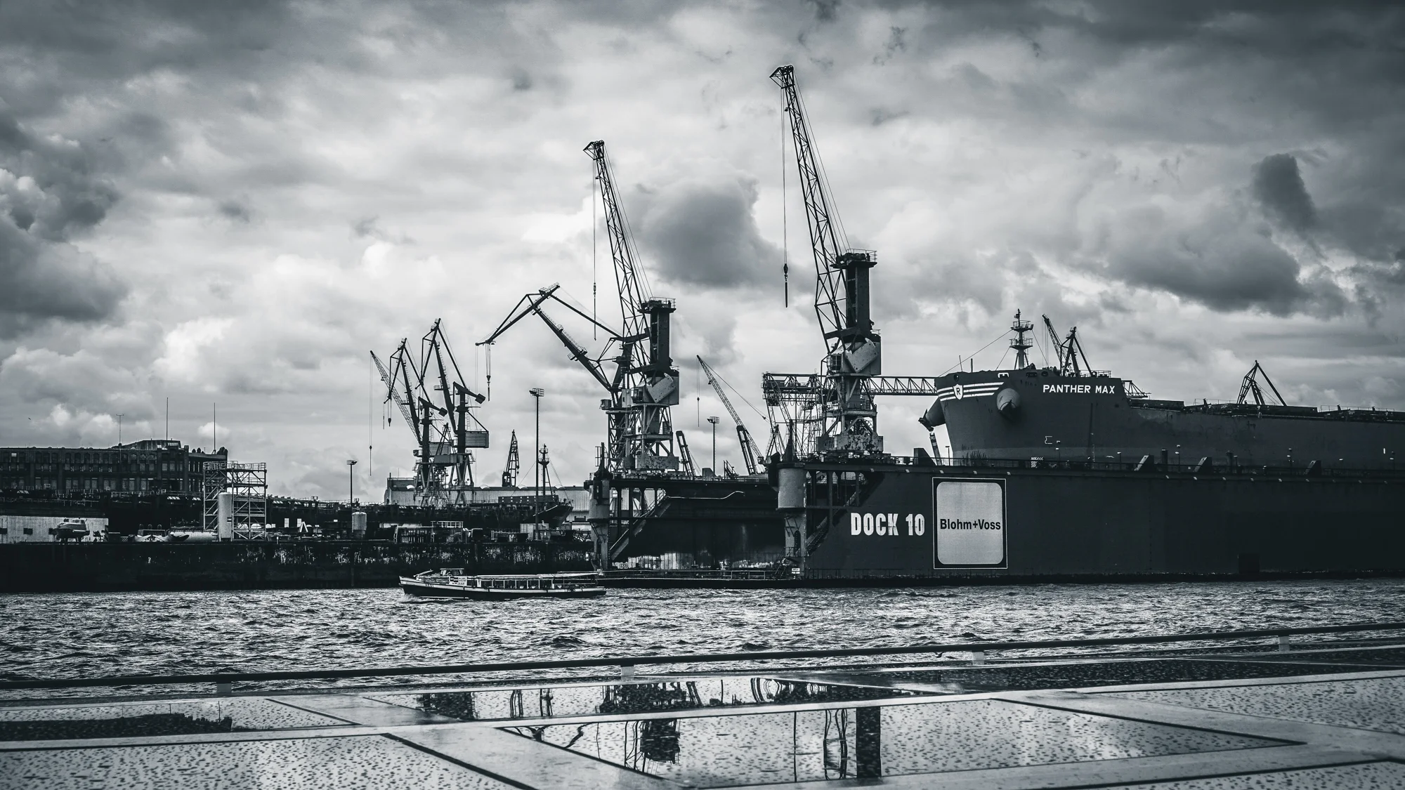 A typical view from the riverside onto the dockyards