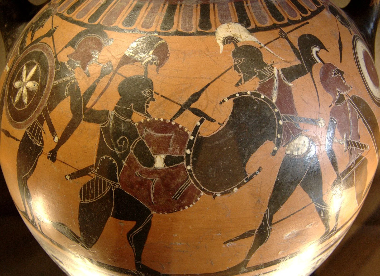Prometheus Painter | Warriors. Side B from an Attic black-figure amphora, ca. 570–565 BC. | sourced via Wikimedia Commons