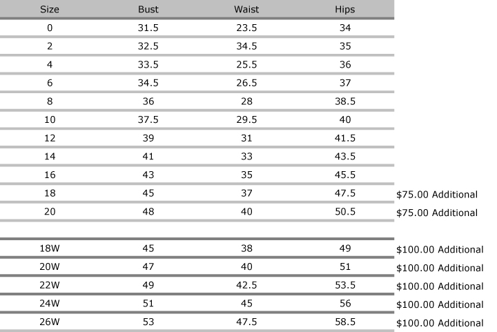 David S Bridal Wedding Dress Size Chart