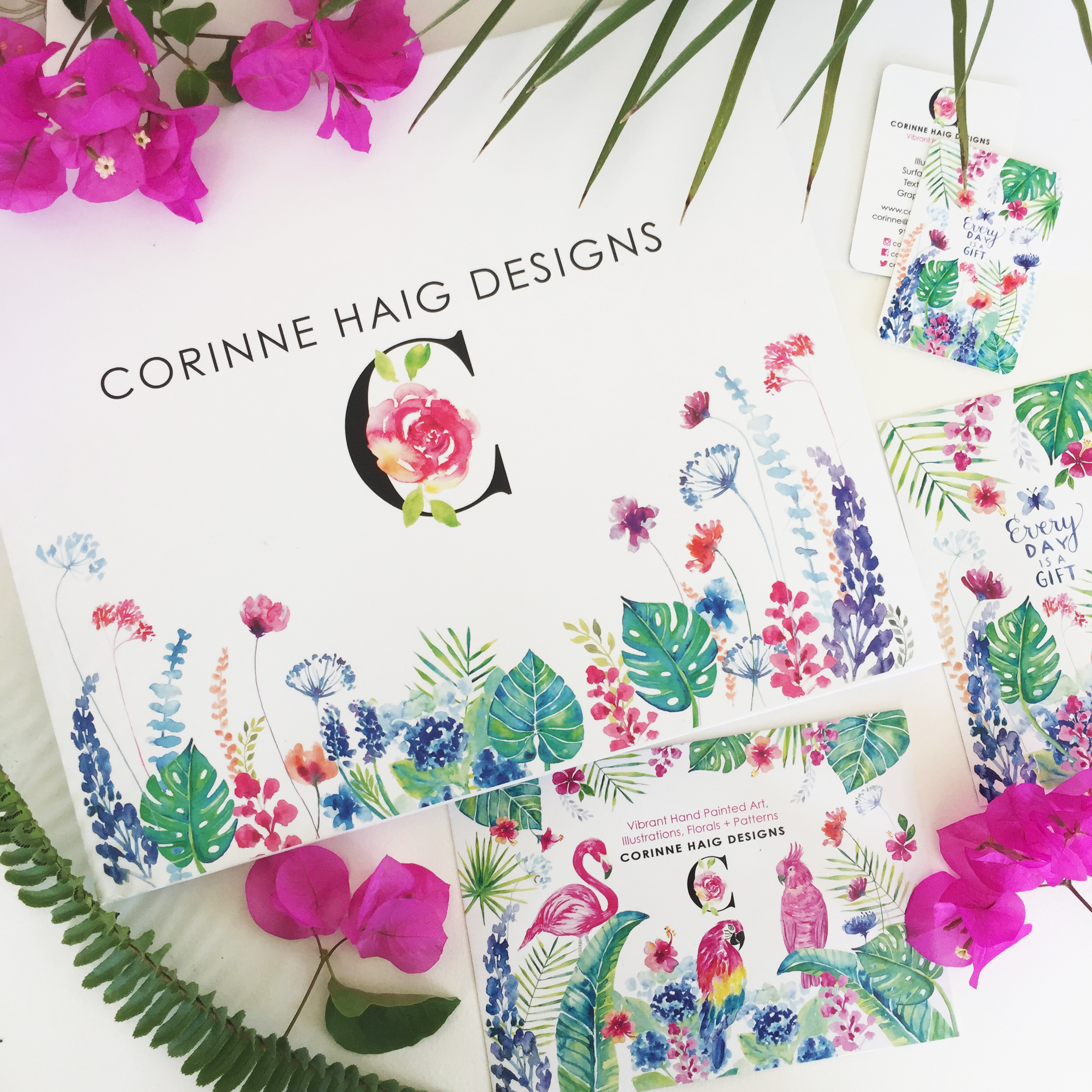 Trying to keep a consistent branded look with some of my printed materials: Look book (printed at Blurb), business cards (printed at Moo) and postcards (printed at Laguna Digital).