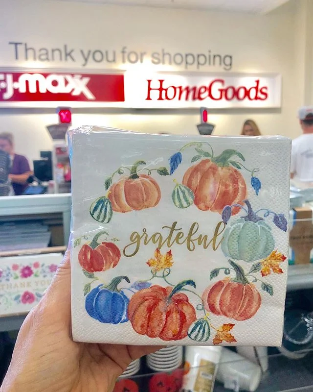 Thrilled to see my Grateful Pumpkin paper #napkins in #tjmaxx & #homegoods. Grab some if you’re planning on doing some Fall/Autumn entertaining! #napkindesign #grateful🙌 #falldecor #autumndecor #fallentertaining #pumpkinart #pumpkin🎃 #pumpkindecor
