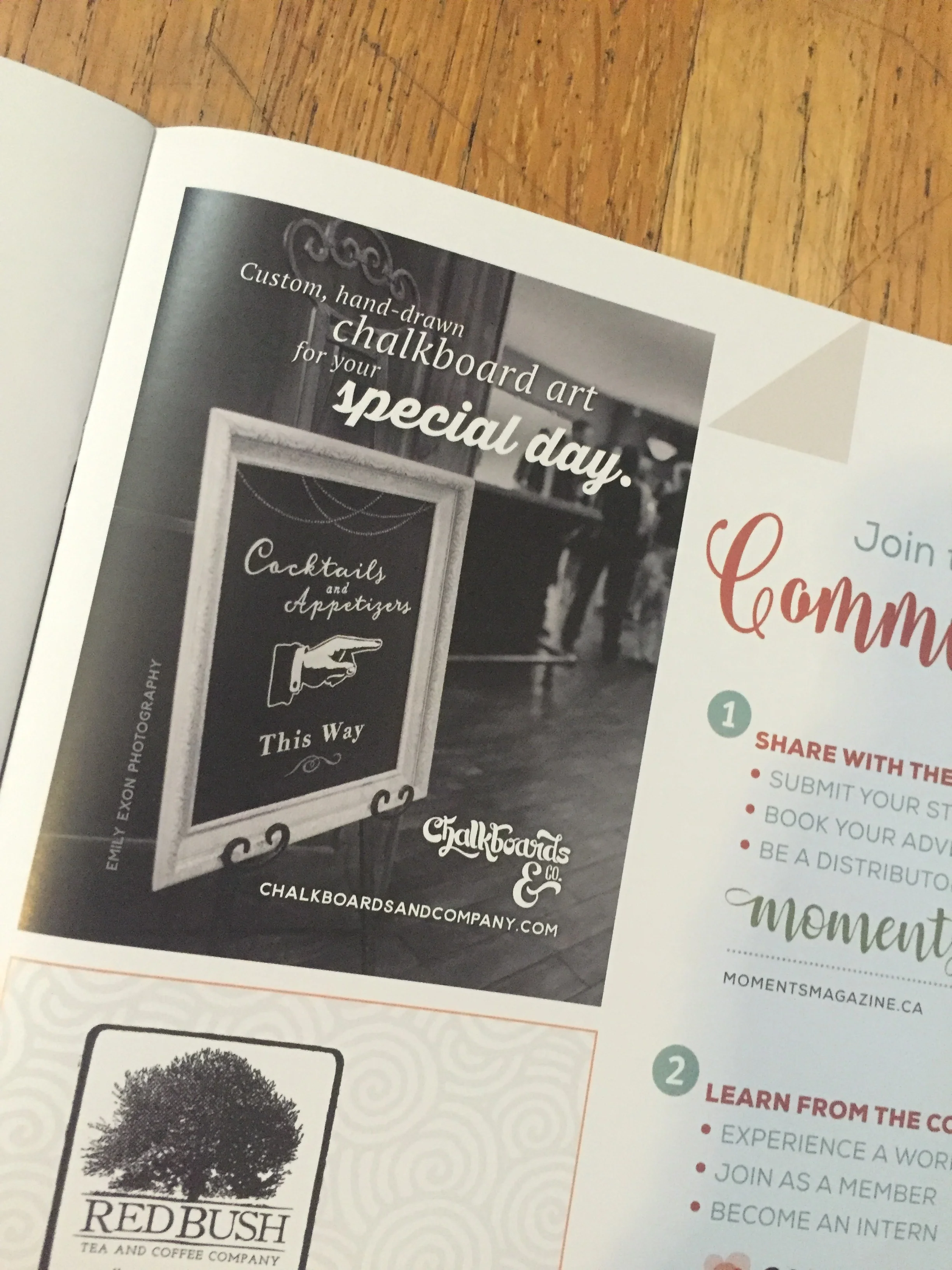 Quarter page ad in Moments Magazine