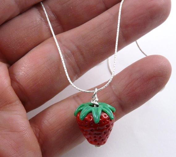 Handmade Glass Strawberry Bead That Dangles from a Simple Sterling Silver  Chain — The Glass Studio