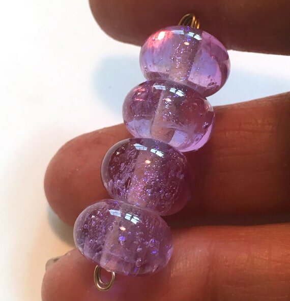 purple and pink Lampwork bead set