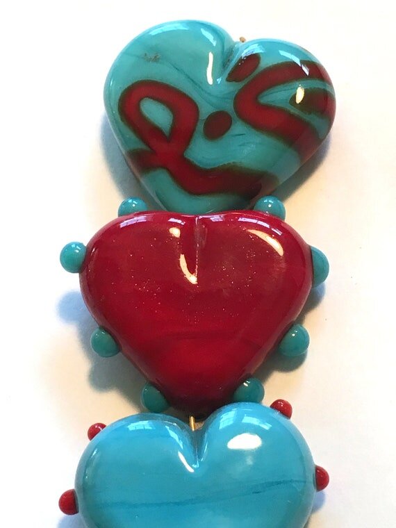 Handmade Lampwork Glass Heart Bead Set in a Variety of Styles
