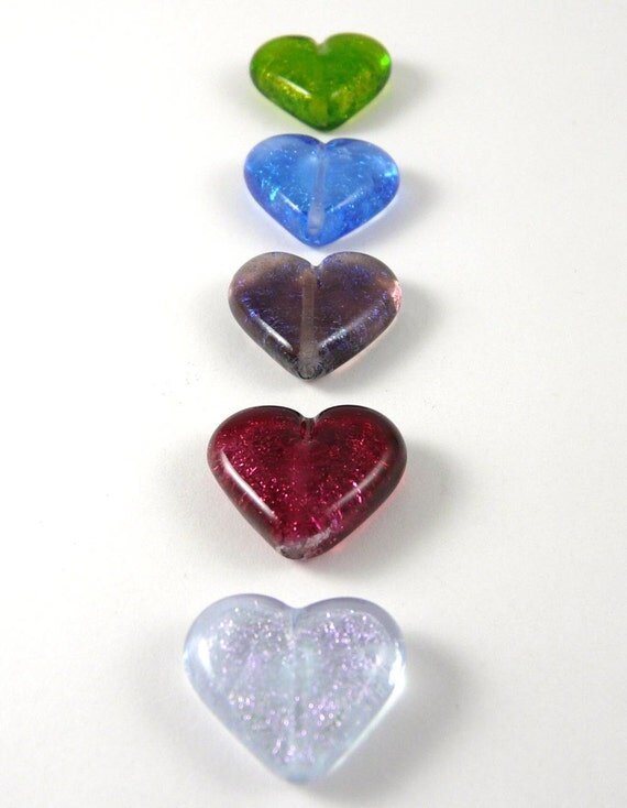 Set of Five Handmade Dichroic Glass Heart Beads — The Glass Studio