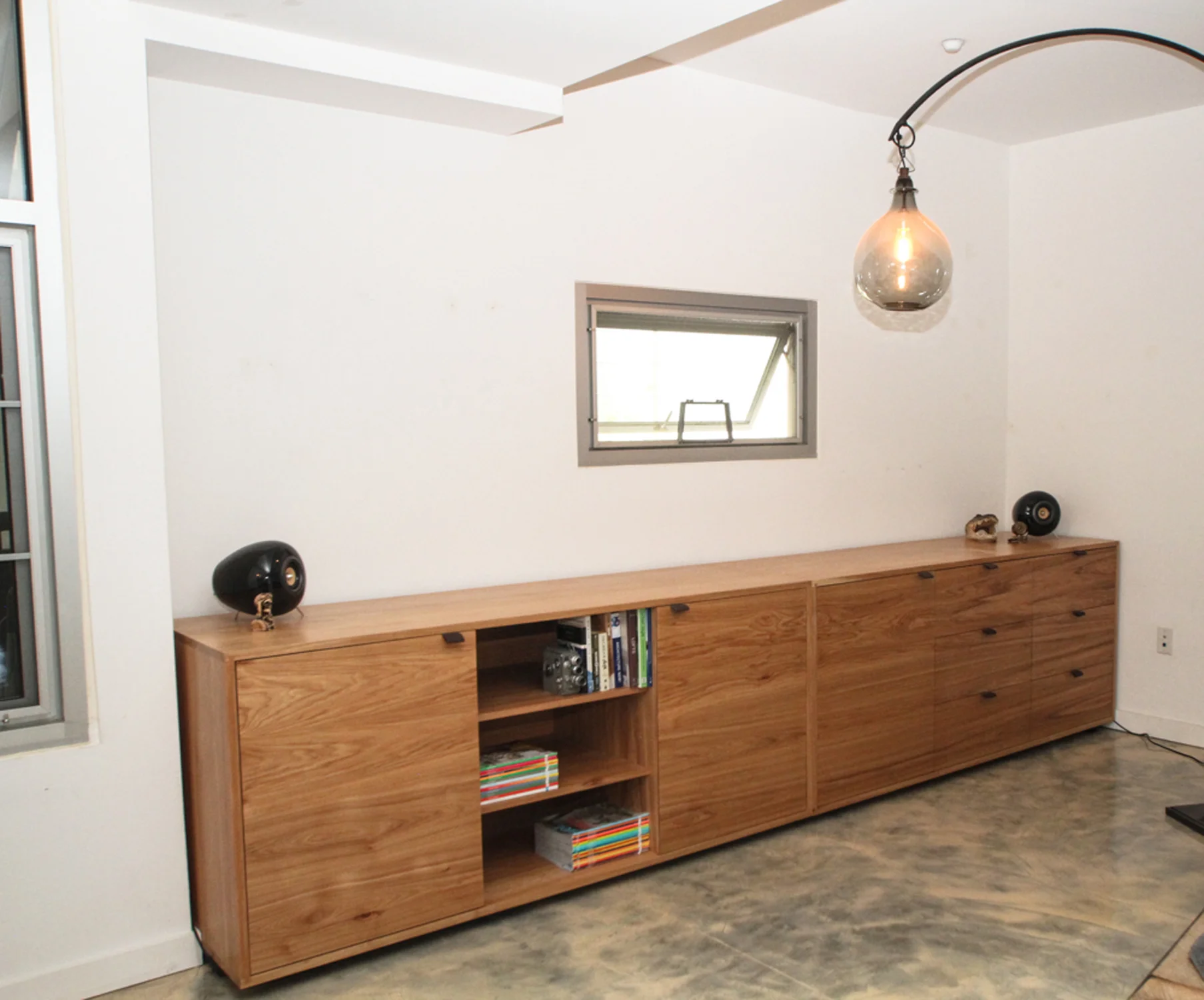   PASADENA CABINETS   Grain-matched, solid hickory dressers with leather pulls. 