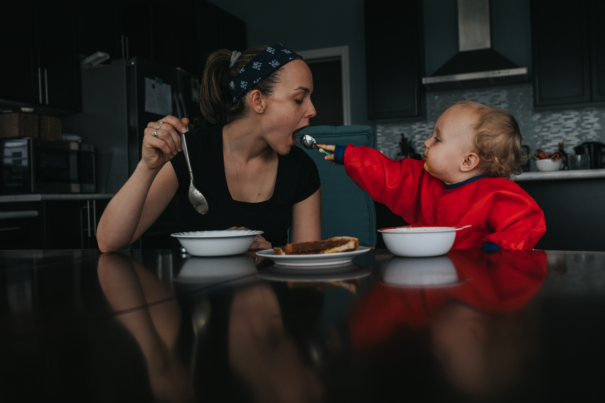 I tried hopping in the frame with her too. To show what our days were like together. Here sharing my favourite meal...soup and toast!...with my favourite girl. Also shows that she cares for me just like I care for her.