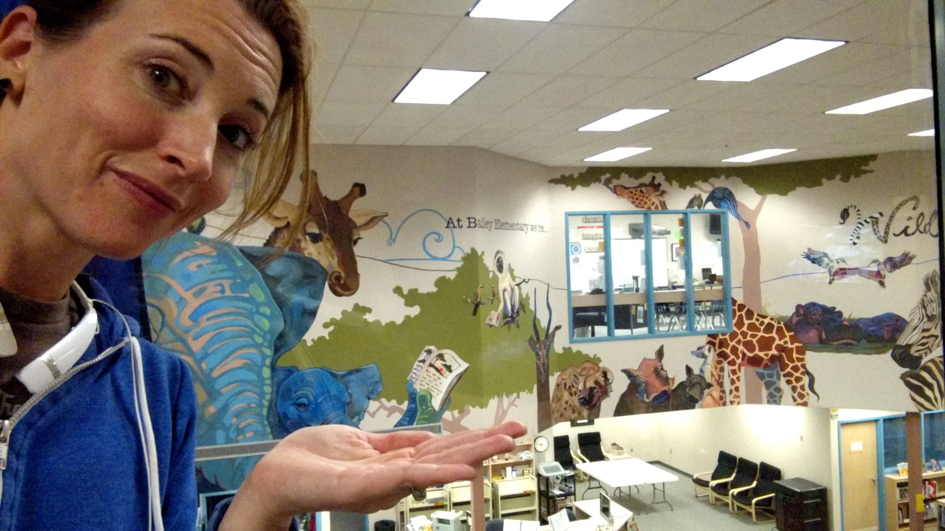 The "Wild About Reading" mural in Bailey's library.