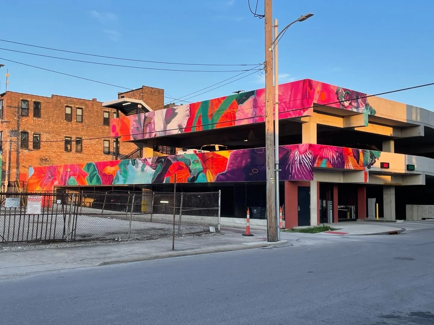 "BEAUTIFULLY IN OVER MY HEAD" PARKING GARAGE MURAL AT NEILSTON AND LAFEYETTE IN COLUMBUS, OH