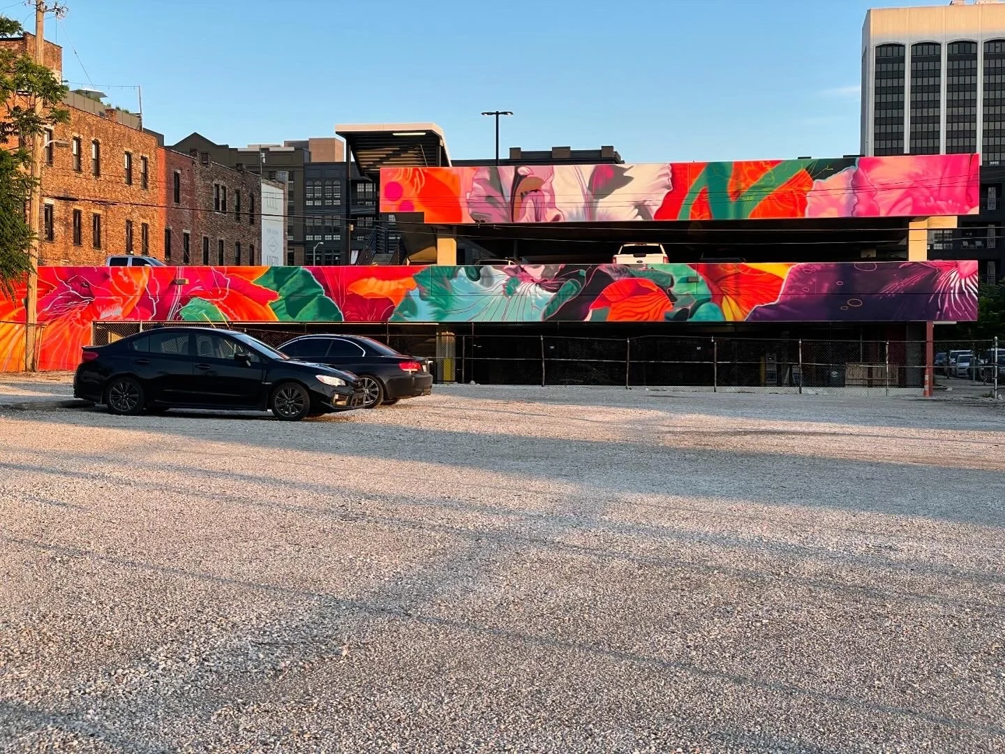 "BEAUTIFULLY IN OVER MY HEAD" PARKING GARAGE MURAL AT NEILSTON AND LAFEYETTE IN COLUMBUS, OH