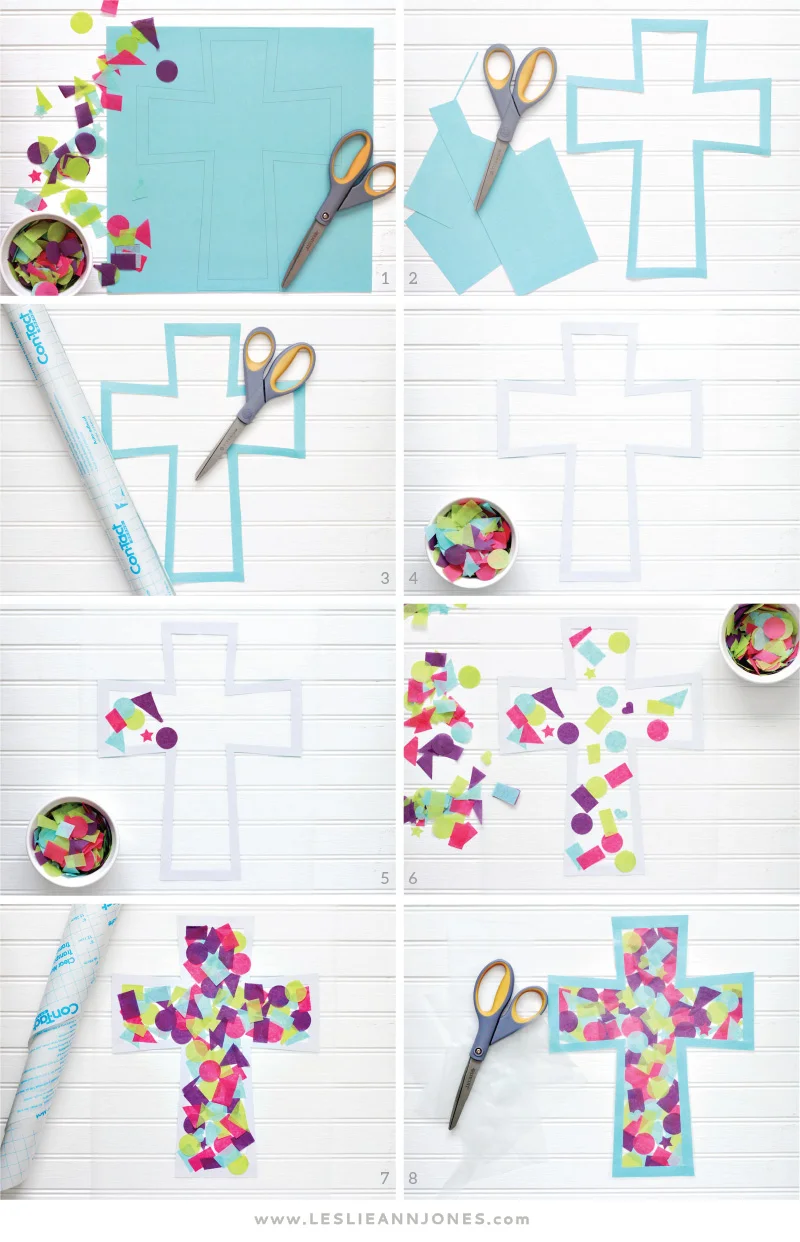 DIY Confetti Stained Glass Cross Tutorial