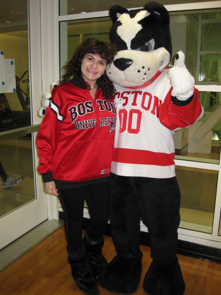 Karen with Rhett, the Boston University mascot