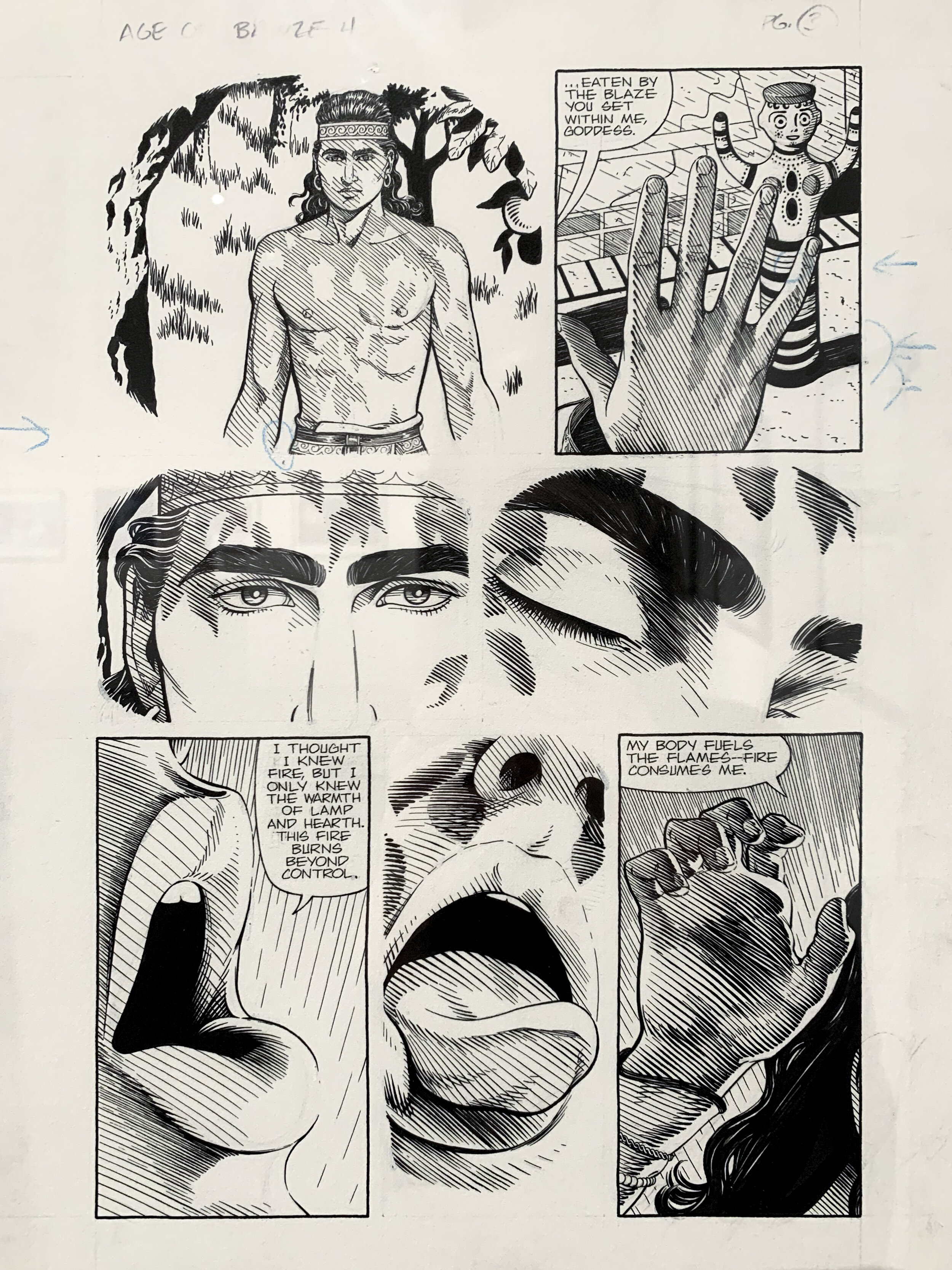   Eric Shanower    AGE OF BRONZE #4 (included in A THOUSAND SHIPS)   published by Image Comics, May 1999. pp. 3, 1999  pen and india ink on Bristol board, notes in pencil 