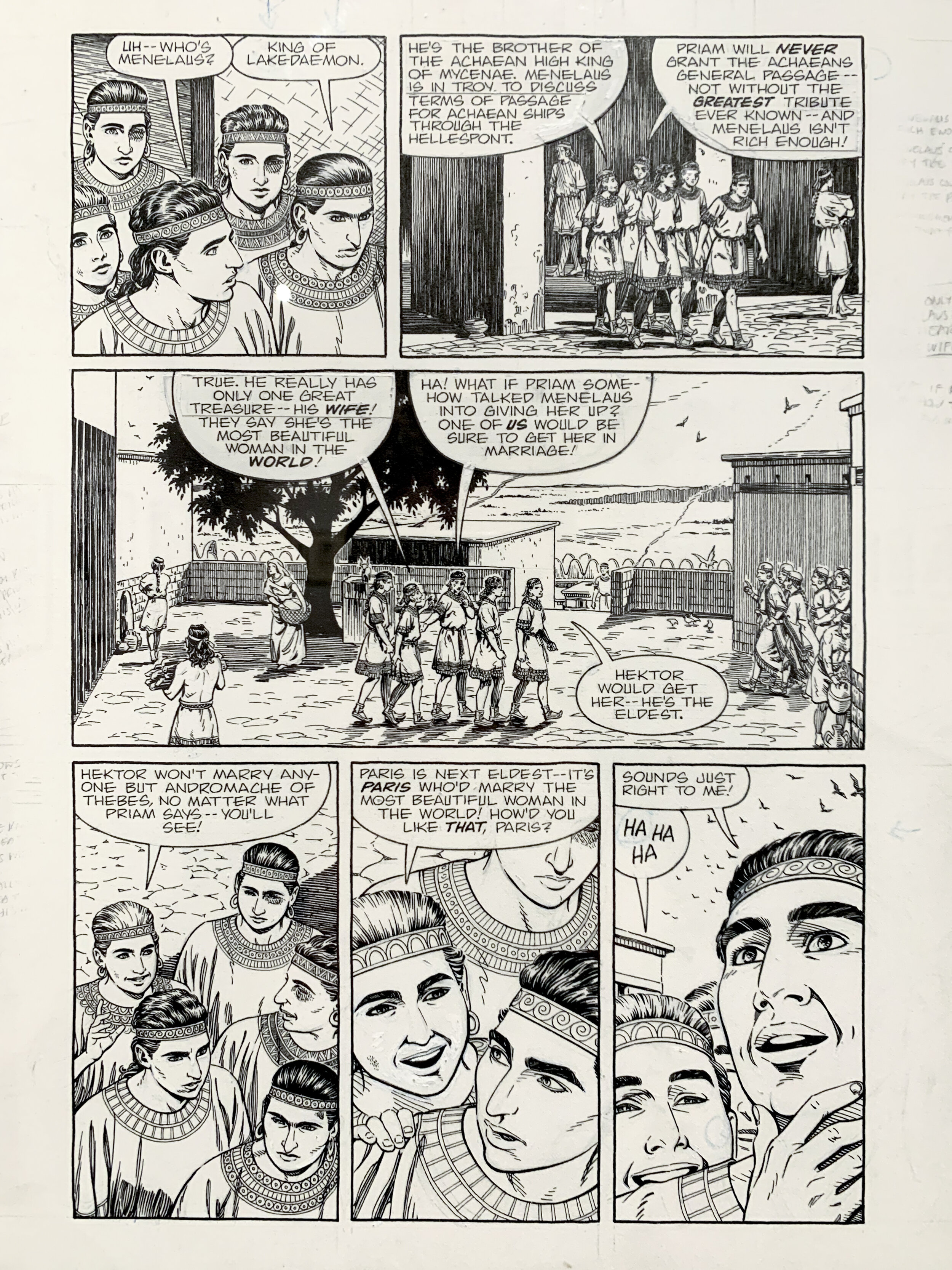   Eric Shanower    AGE OF BRONZE #2 (included in A THOUSAND SHIPS)    published by Image Comics, Jan 1999. pp 20, 1999  pen and india ink on Bristol board, notes in pencil 