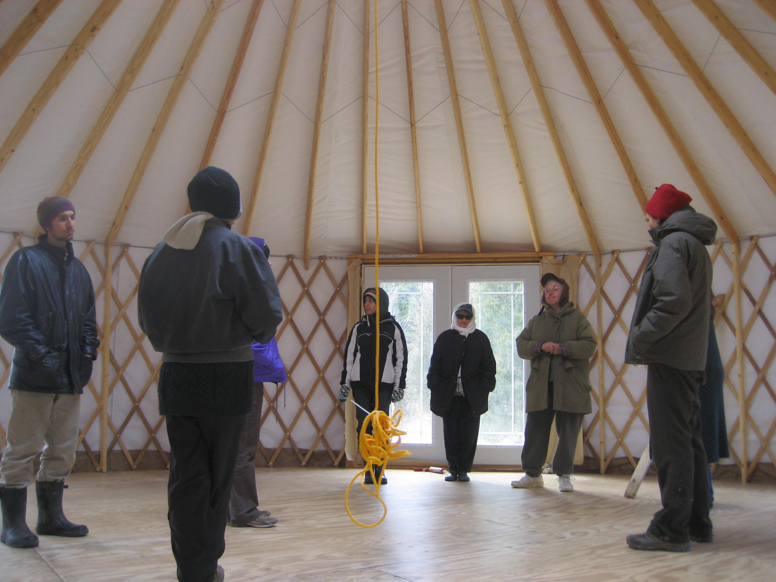 Students learning about Yurts at Greensleeves Farm