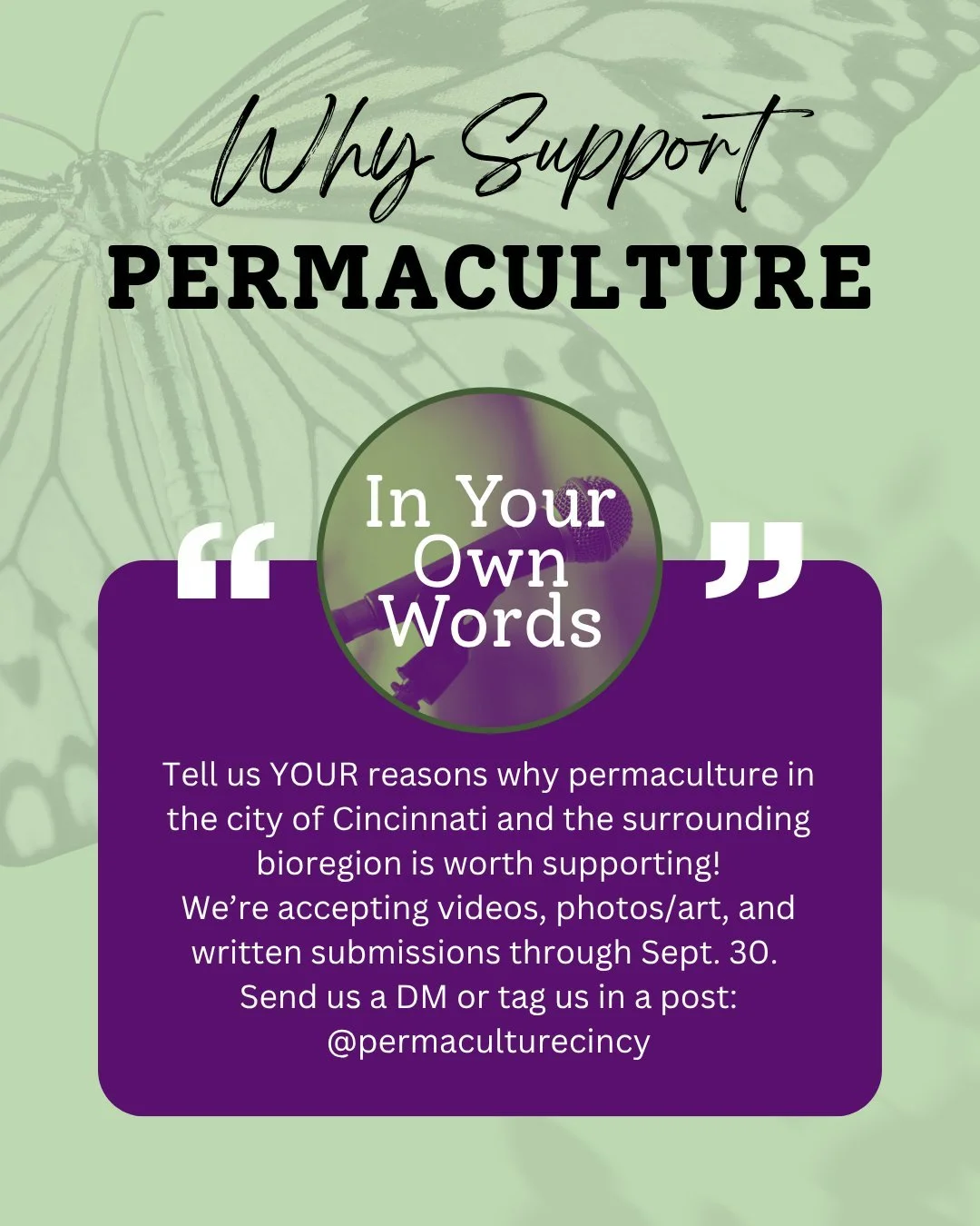 We want to hear it from you: what makes permaculture worth supporting here in Cincinnati? Why do you believe in it? Who and what will benefit from it? Leave a comment, send a DM, tag us in a post or Reel before September 30. Responses could be used a