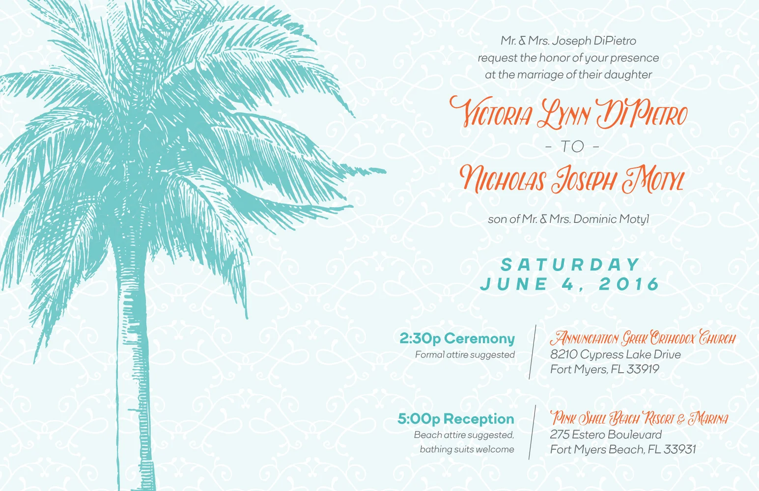 Victoria & Nicholas Motyl Wedding invitation