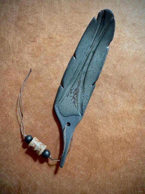 Green Grey Feather with Vintage Beads (2025)