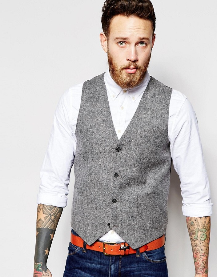 Tweed Slim Fit Vest in Gray, $52 from Asos