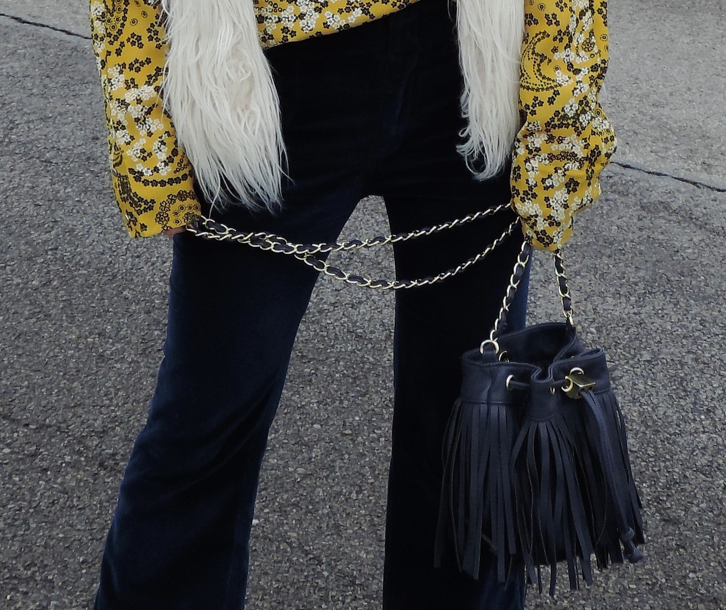 fringed navy bag