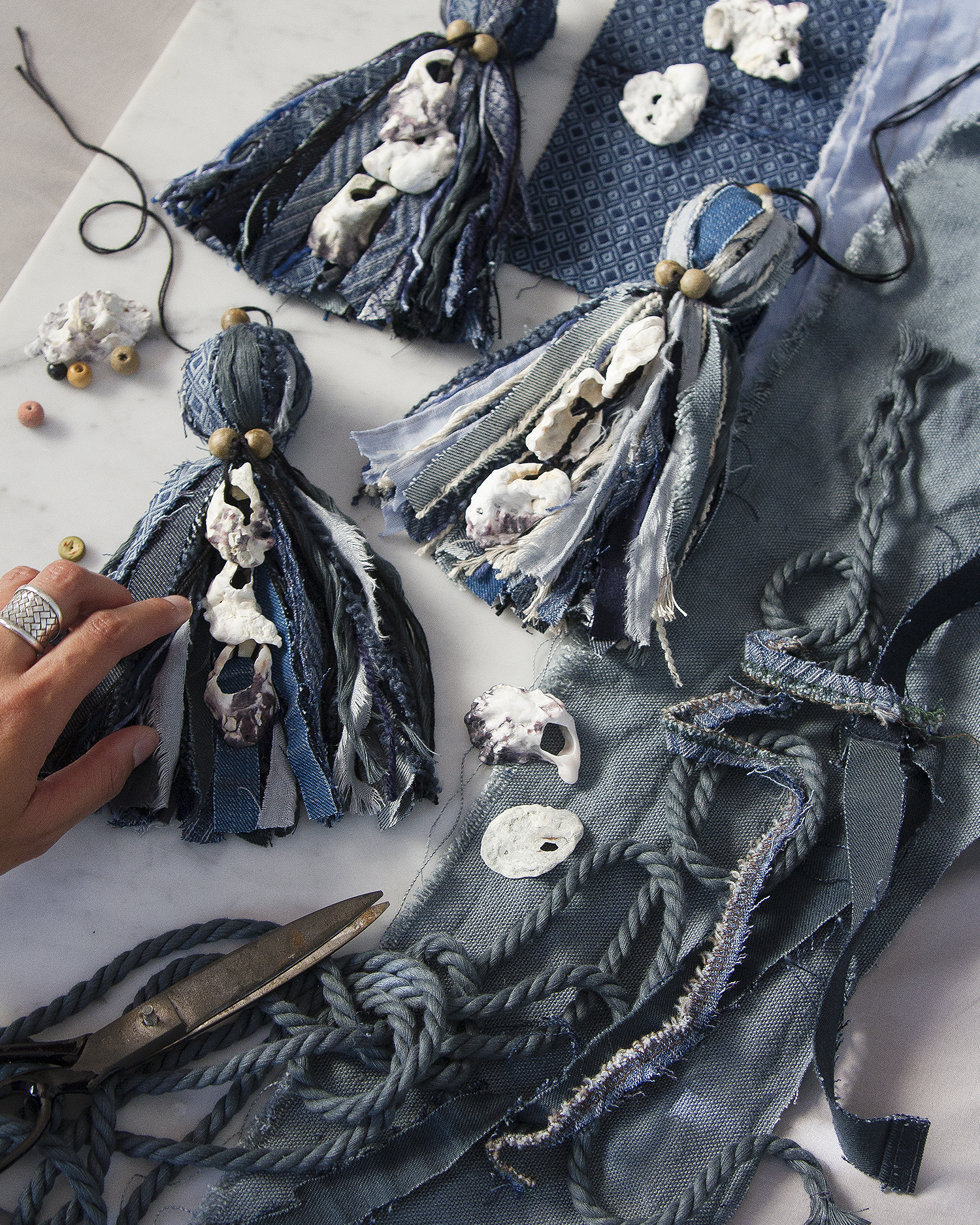 Handmade tassels featuring foraged sea shells from our favourite Sydney beaches.