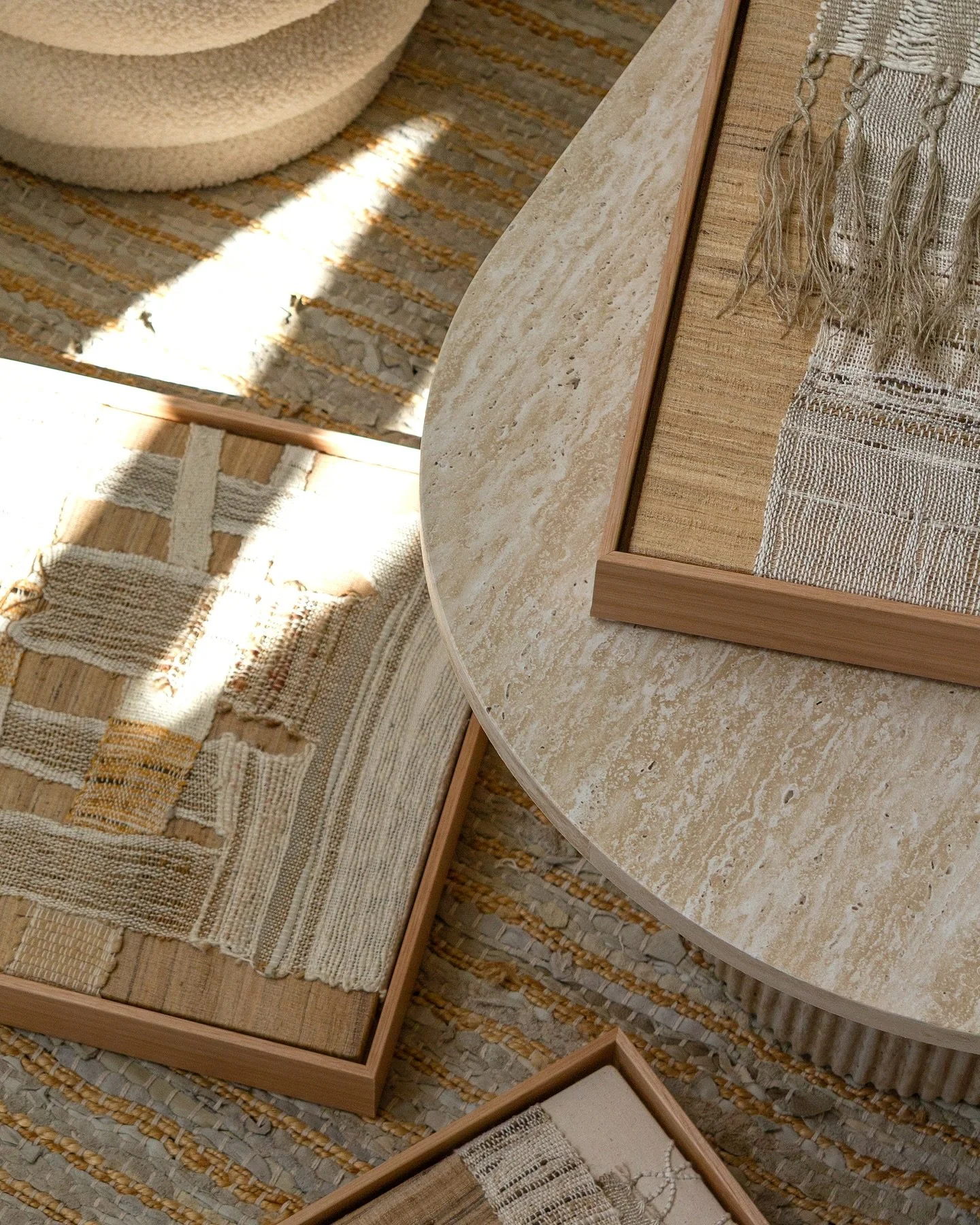 SNEAK PEEK 👀 // Woven moments, layered and hand-stitched. Mixed natural fibres framed in Tasmanian Oak with Estapol finish. Each one truly one of a kind! Coming soon! @sydneyroadgallery 
⭐️ Exhibition Opening Event details 
📅 Saturday 18 October,