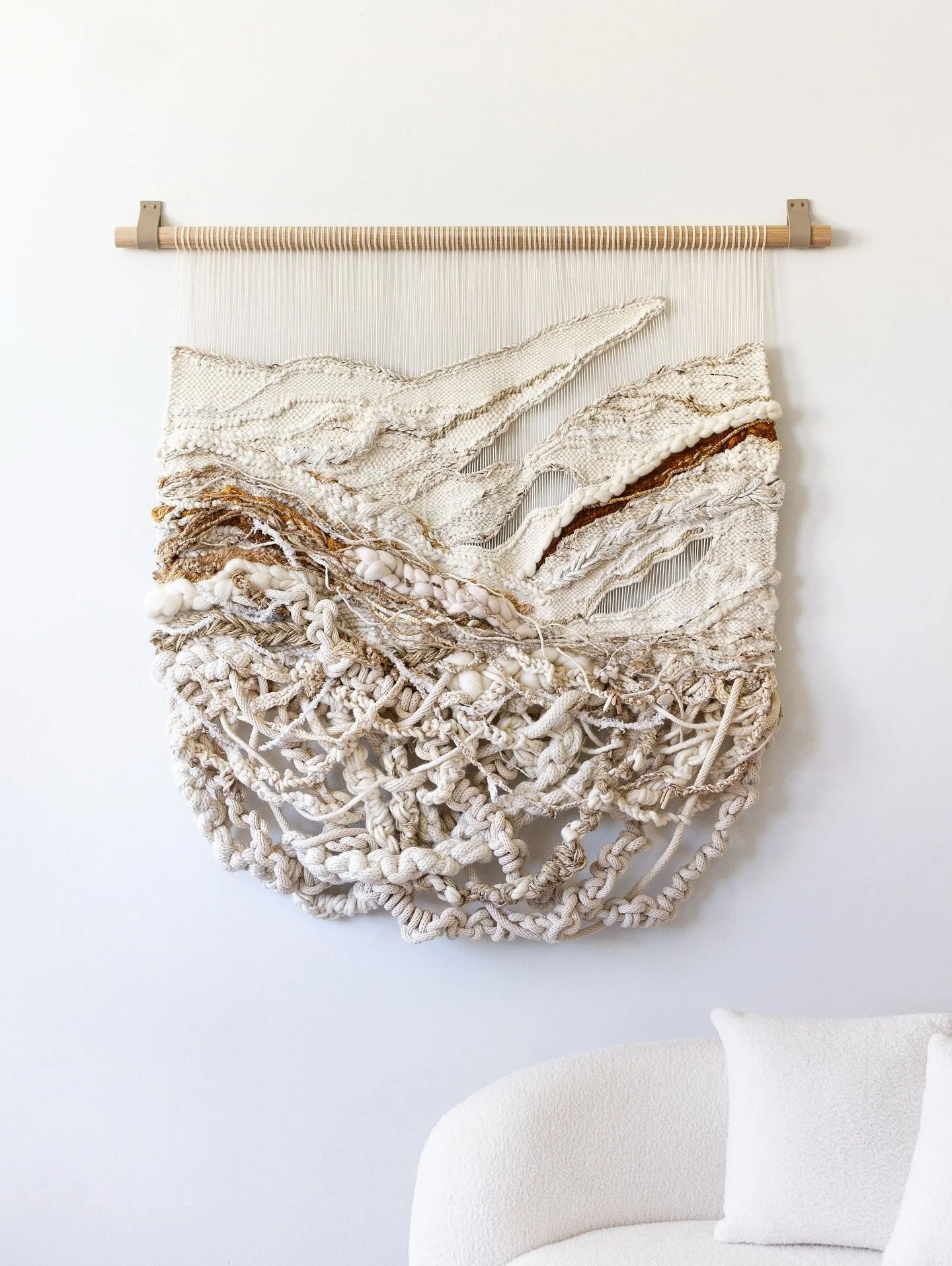 The story behind ‘ENTANGLED’, handwoven by Kass. 
After my second daughter was born, life felt tangled; love, exhaustion and my reality of postpartum anxiety all wrapped up together. Some days I wasn’t sure how I’d get throug