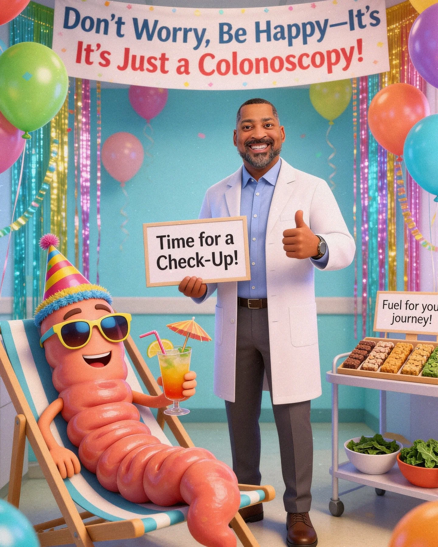 Don&rsquo;t worry, Be Happy 

it&rsquo;s just a colonoscopy 🎊🙌🏽🤣