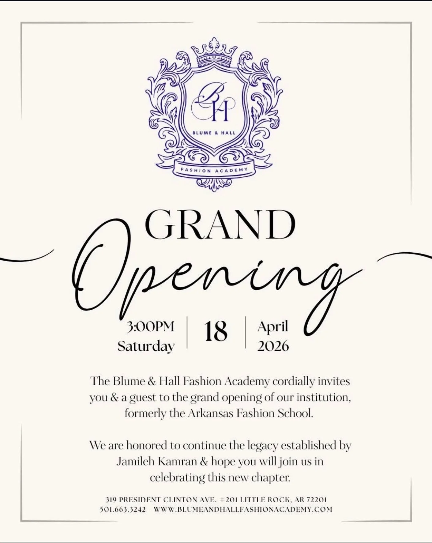 So proud of my wife @larablumemcgee &mdash;her entrepreneurial spirit shines in so many ventures, and this one is especially close to her heart. Join us tomorrow at 3 PM for the grand opening of Blume &amp; Hall Fashion Academy in Downtown Little Roc