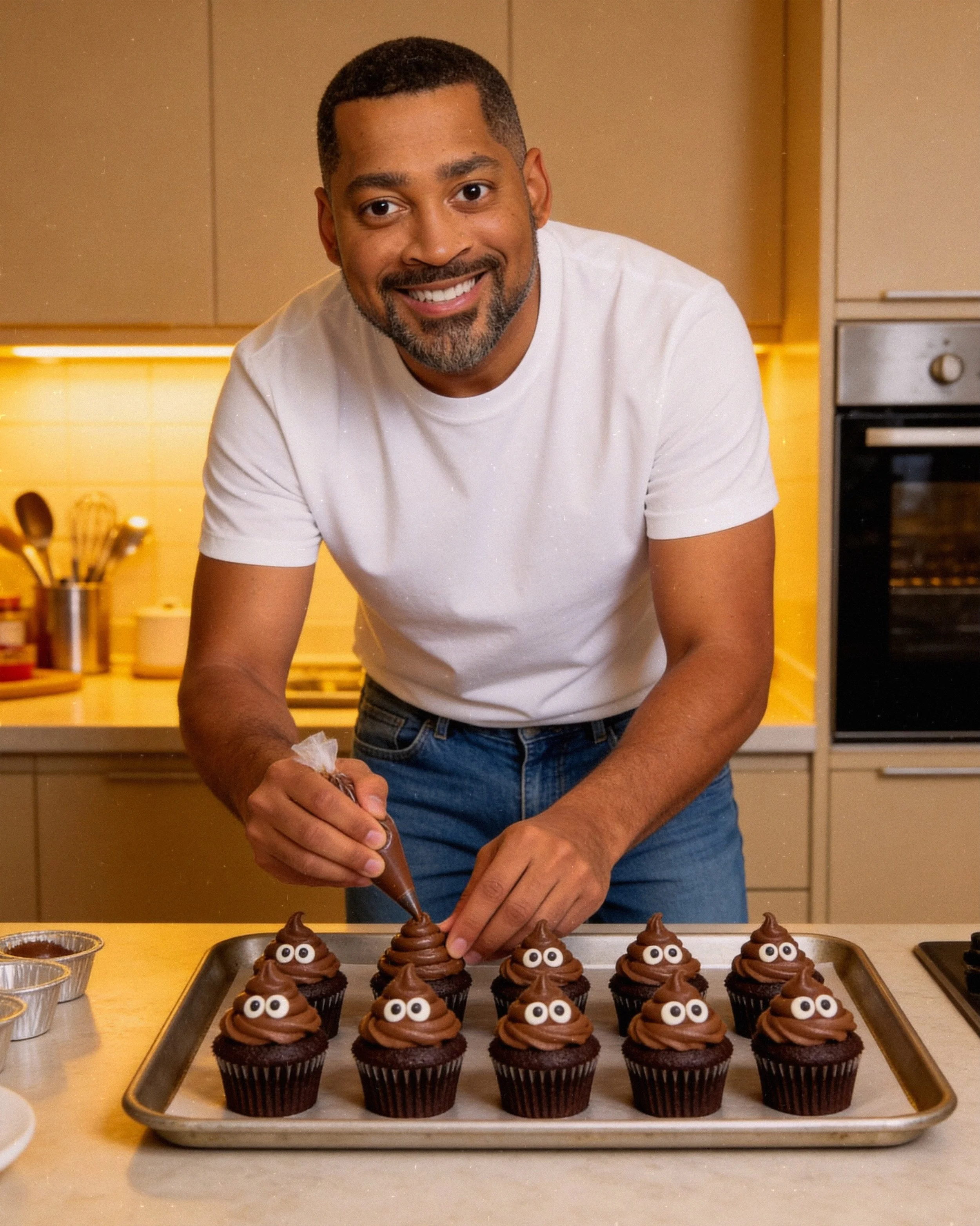 🎉🍰 When Daddy&rsquo;s in the kitchen, it&rsquo;s going to get a little&hellip; messy!🍰🎉

Today, I swapped my lab coat for an apron to bake something &lsquo;special&rsquo; for the triplets&rsquo; birthday: poop emoji cupcakes!💩 Because nothing sa