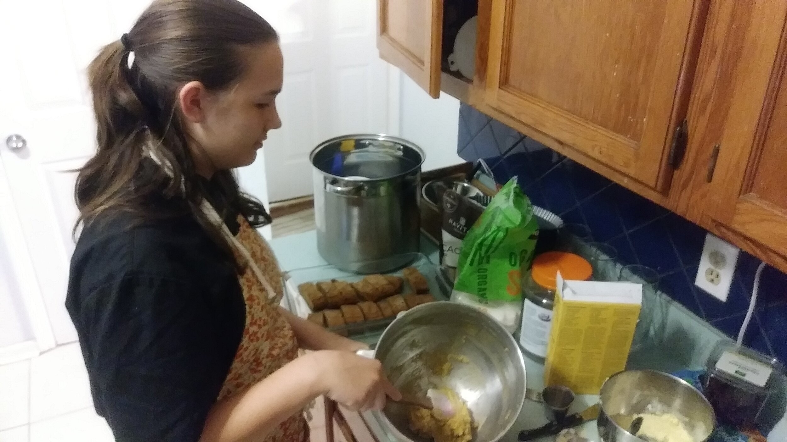  Isa making chestnut biscotti. 