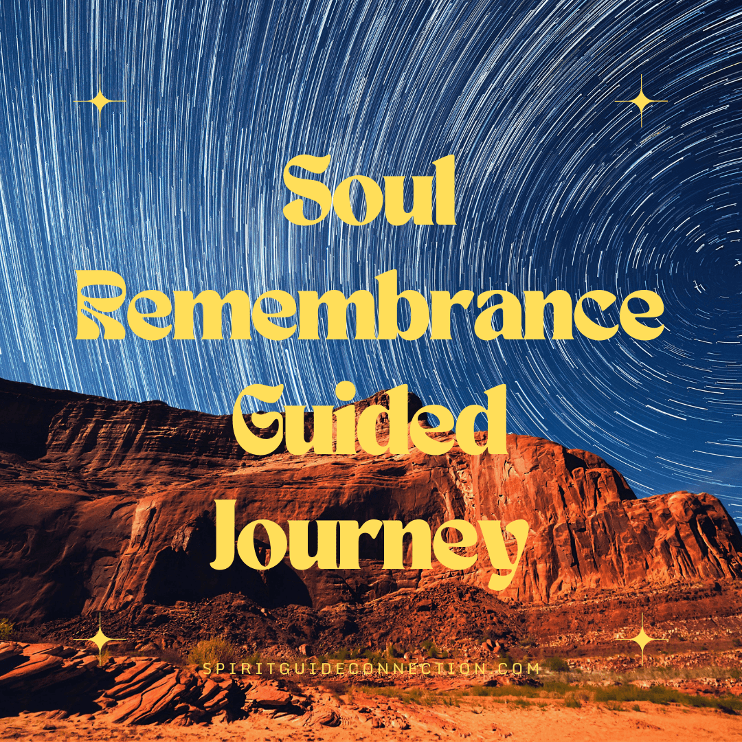 Red rocks against a blue starry sky with text overlay soul remembrance  guided journey