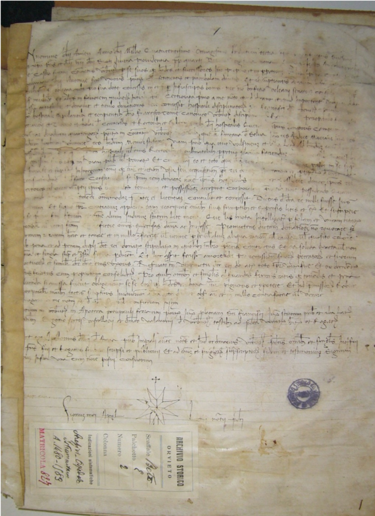 Orvieto, Archivio Storico Comunale, Ospedale S. Maria della Stella, ms 827