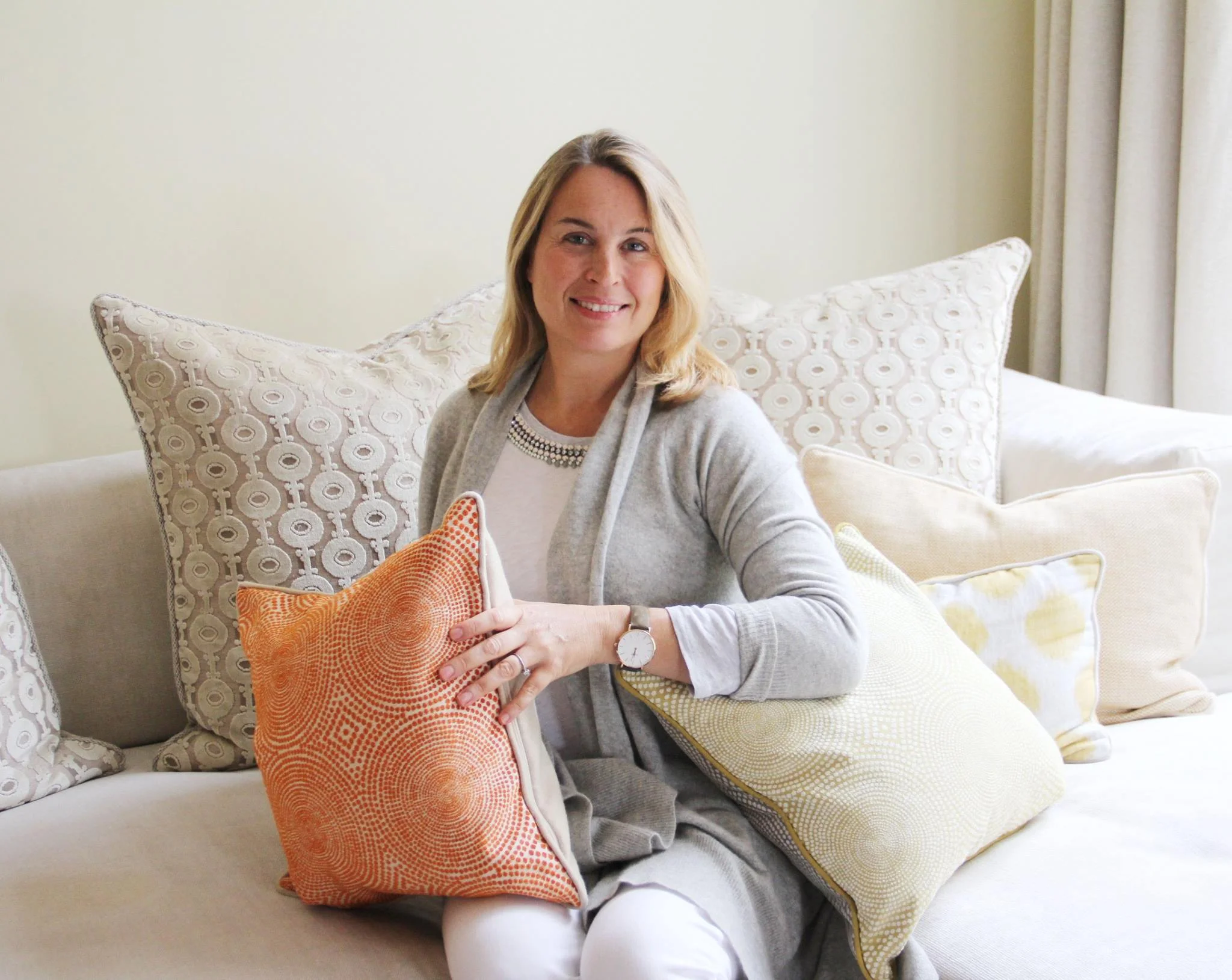 Nathalie Marsan and her customized cushions. Photo courtesy of author